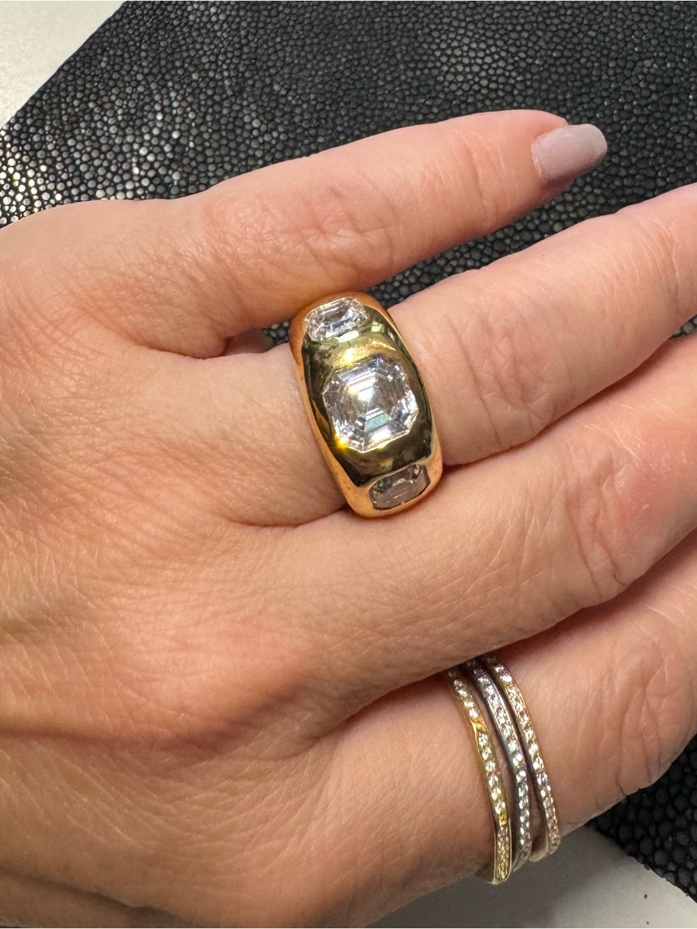 Gold-Tone Dome Ring with Clear Center Stone - Women Jewelry